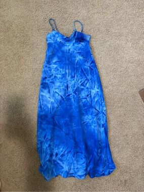 Blue Tie-Dye Slip Dress with Spaghetti Straps